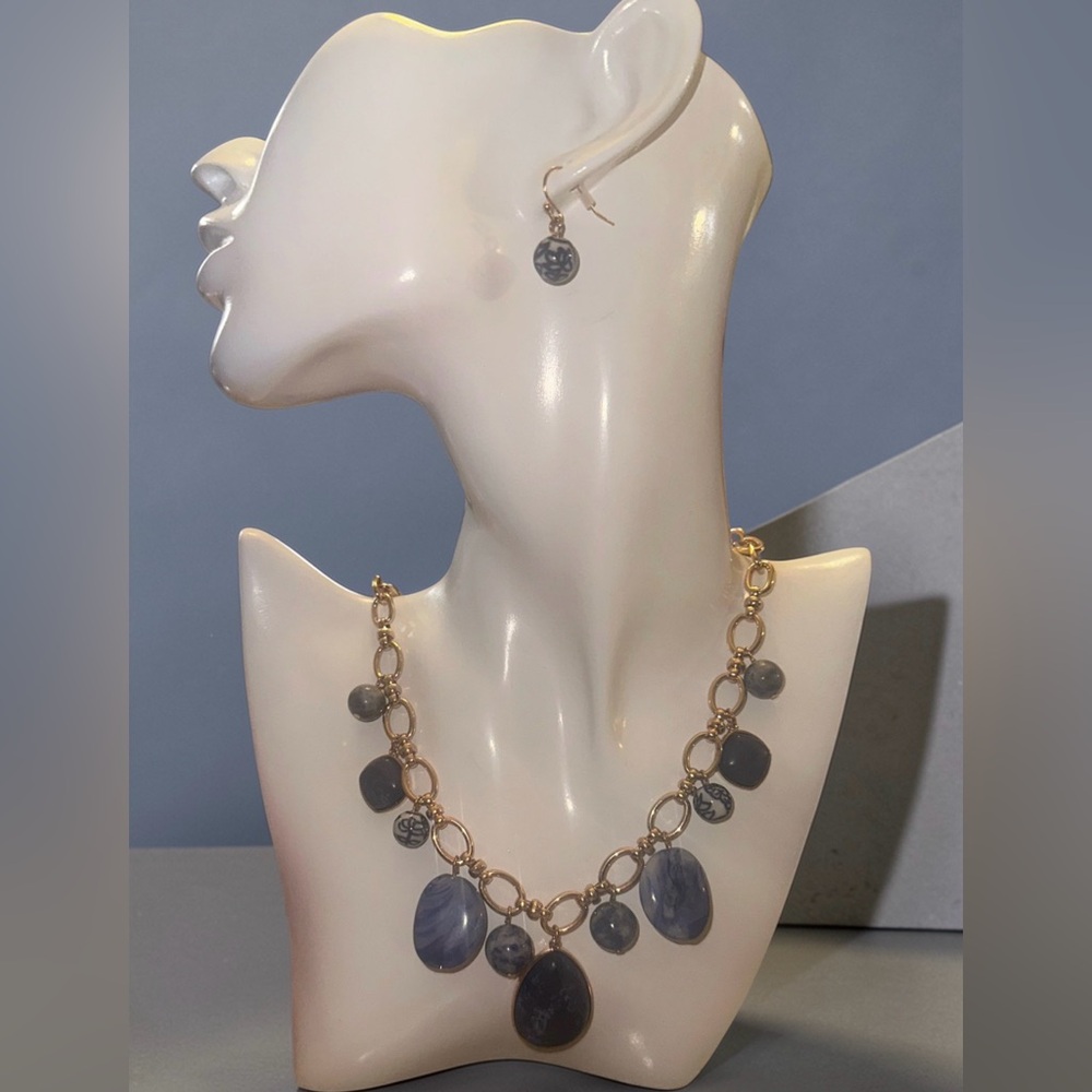 Studio 1886 Murano Blue Glass and Gold Tone Necklace and Earring Set